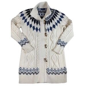 Polo Ralph Lauren Fair Isle Toggle Cardigan Ivory Cable Knit Nordic Sweater Sz S